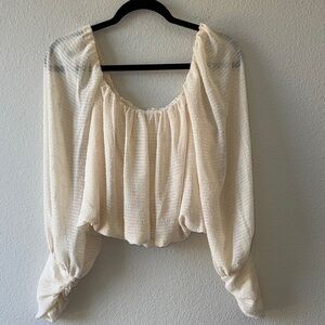 Blu Pepper Cream Smocked Flowy Boho Top Medium